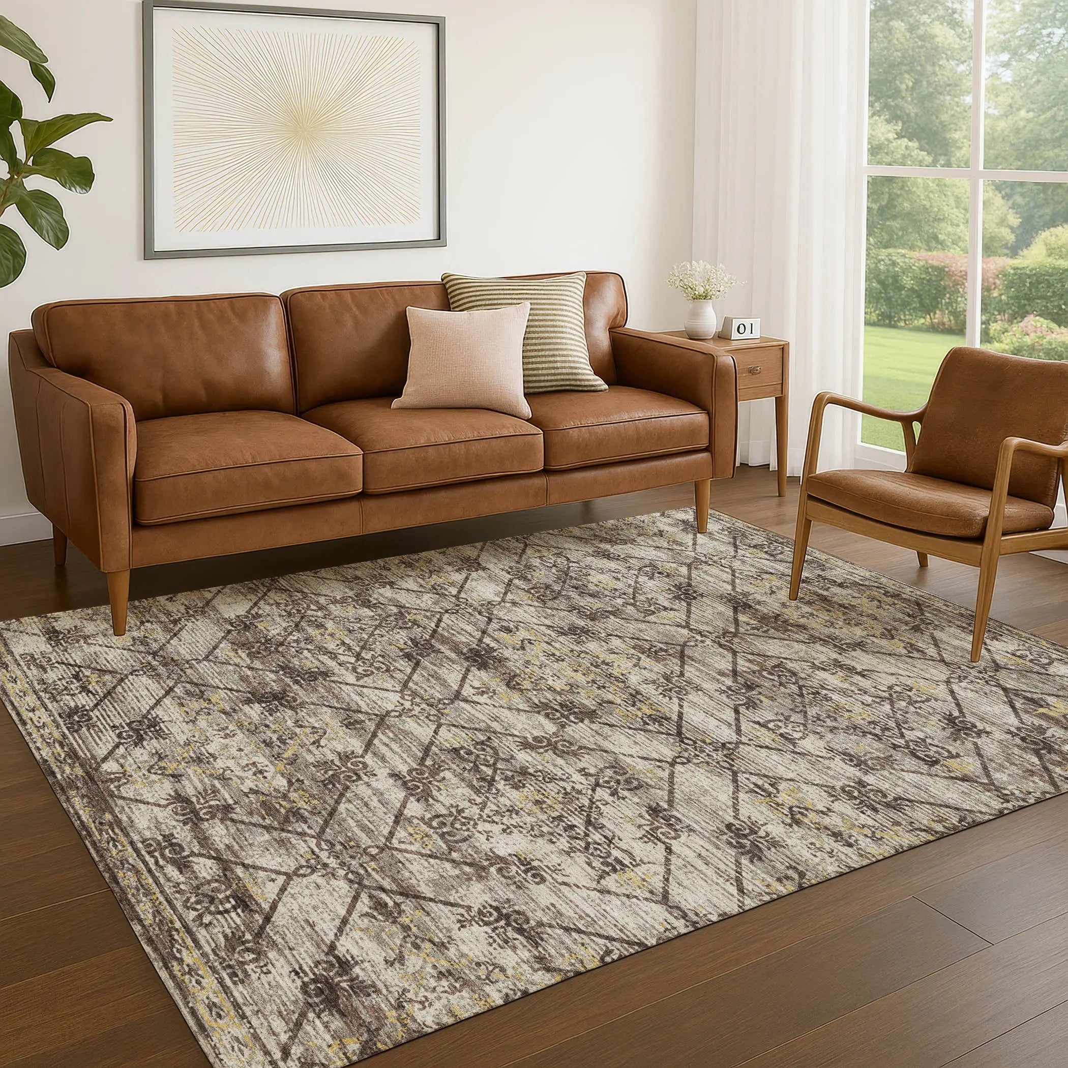 9' X 12' Taupe And Ivory Geometric Washable Indoor Outdoor Area Rug Homeroots Outdoor