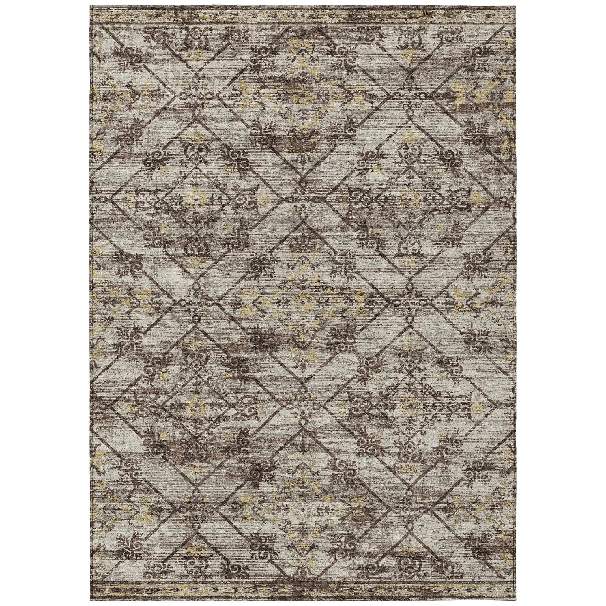 9' X 12' Taupe And Ivory Geometric Washable Indoor Outdoor Area Rug Homeroots Outdoor