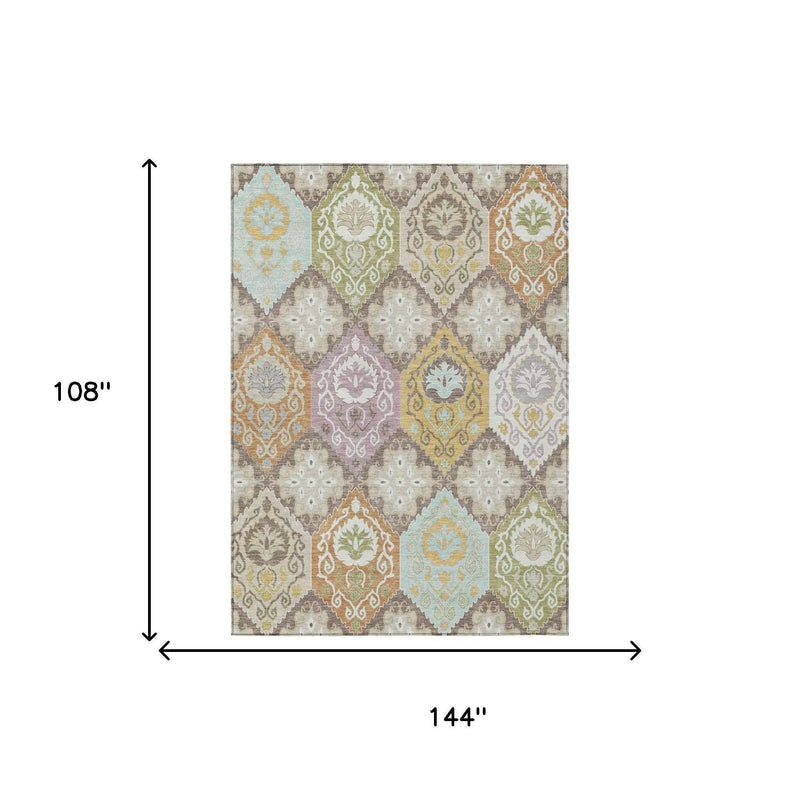 9' X 12' Taupe And Ivory Geometric Washable Indoor Outdoor Area Rug Homeroots Outdoor