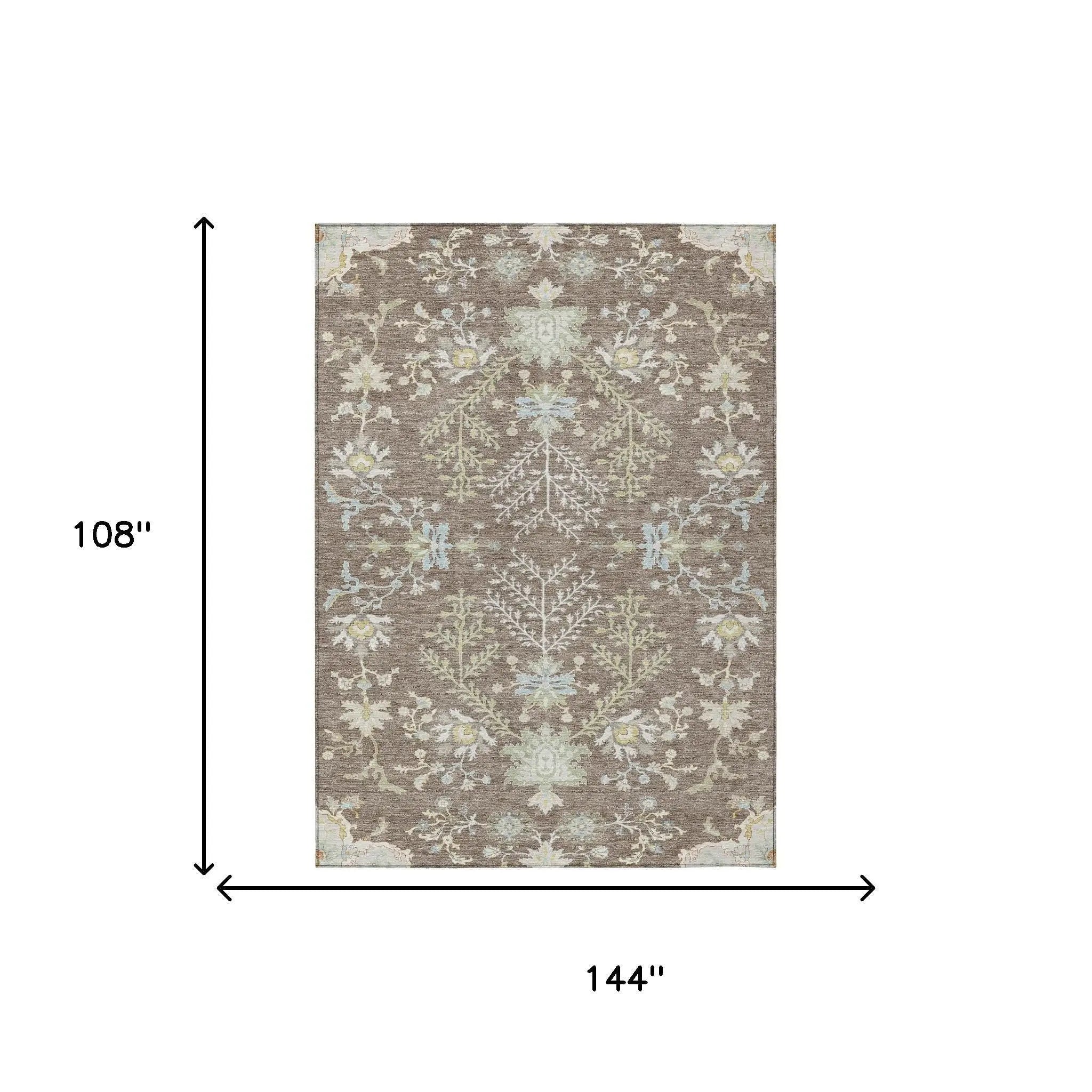 9' X 12' Taupe And Ivory Oriental Washable Indoor Outdoor Area Rug Homeroots Outdoor