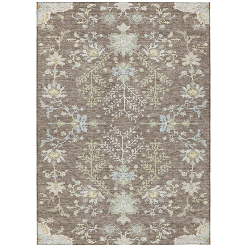 9' X 12' Taupe And Ivory Oriental Washable Indoor Outdoor Area Rug Homeroots Outdoor