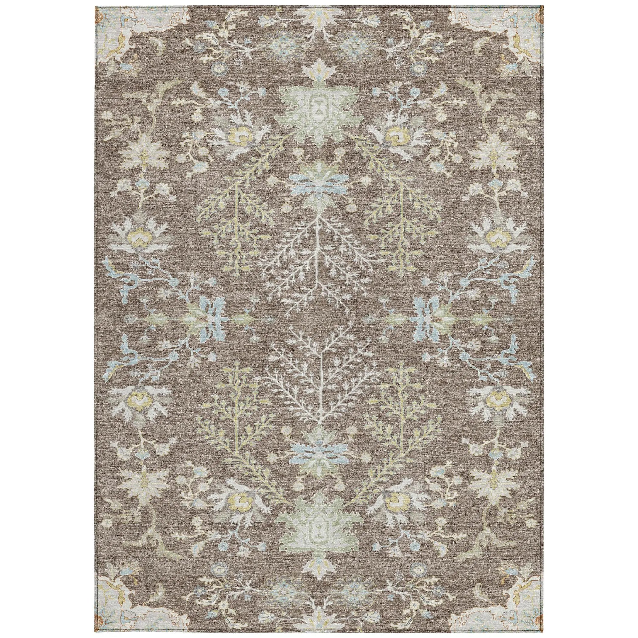 9' X 12' Taupe And Ivory Oriental Washable Indoor Outdoor Area Rug Homeroots Outdoor
