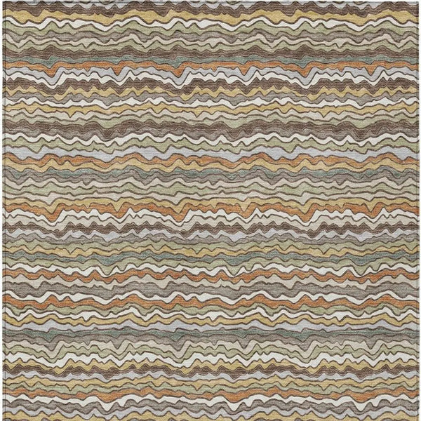 9' X 12' Taupe And Orange Striped Washable Indoor Outdoor Area Rug Homeroots Outdoor