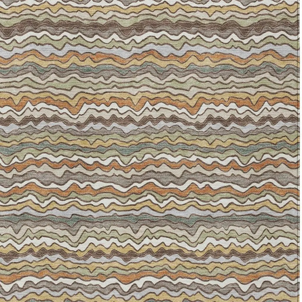 9' X 12' Taupe And Orange Striped Washable Indoor Outdoor Area Rug Homeroots Outdoor