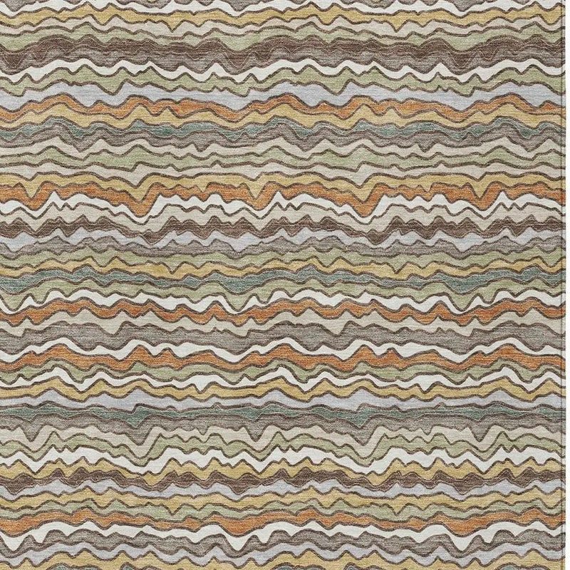 9' X 12' Taupe And Orange Striped Washable Indoor Outdoor Area Rug Homeroots Outdoor