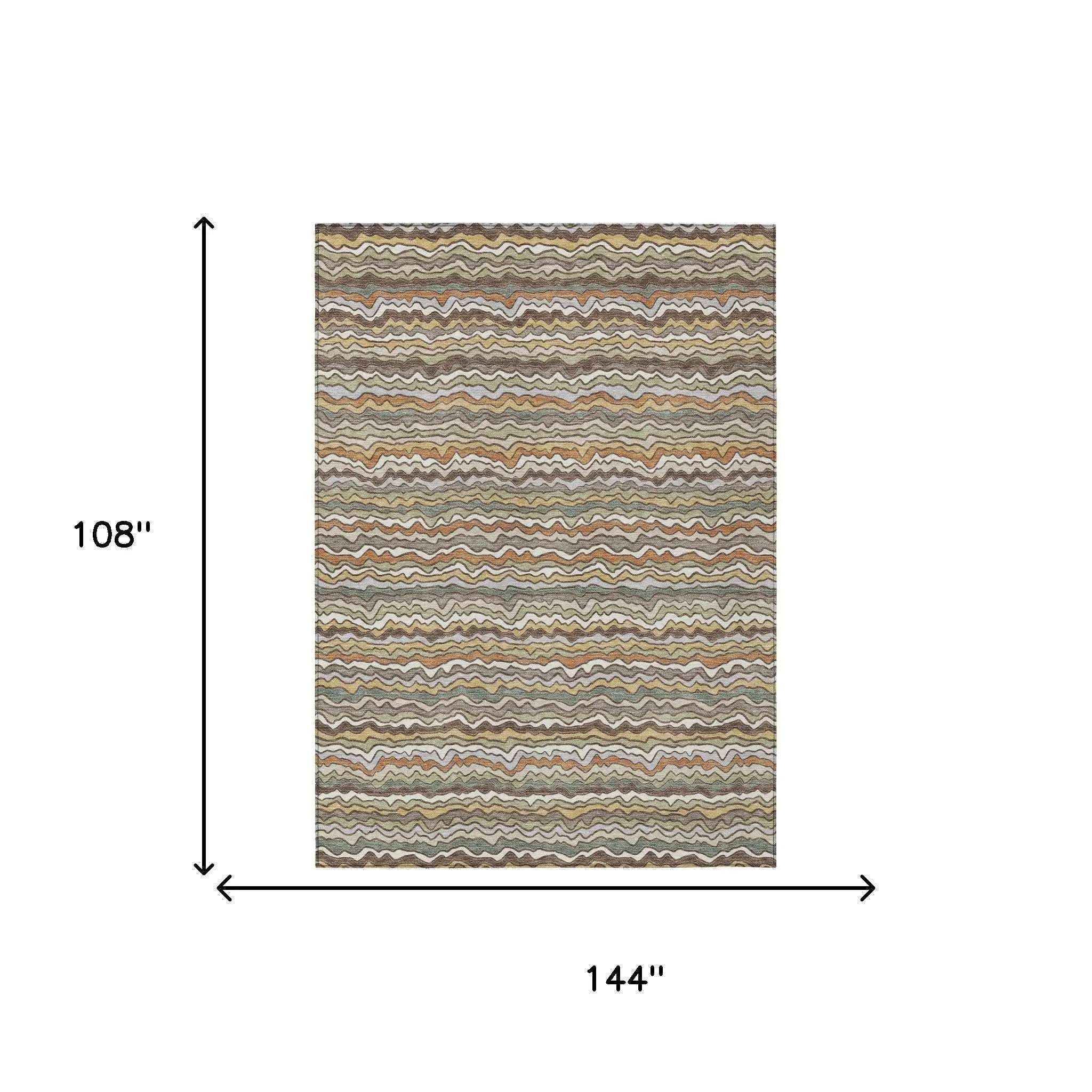 9' X 12' Taupe And Orange Striped Washable Indoor Outdoor Area Rug Homeroots Outdoor