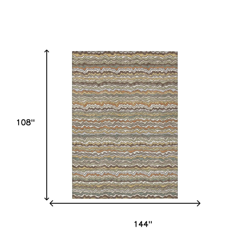 9' X 12' Taupe And Orange Striped Washable Indoor Outdoor Area Rug Homeroots Outdoor