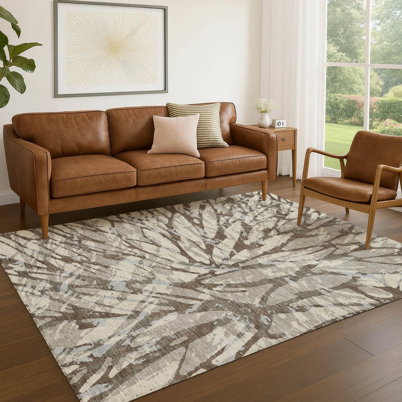 9' X 12' Taupe And Teal Blue Abstract Washable Indoor Outdoor Area Rug Homeroots Outdoor