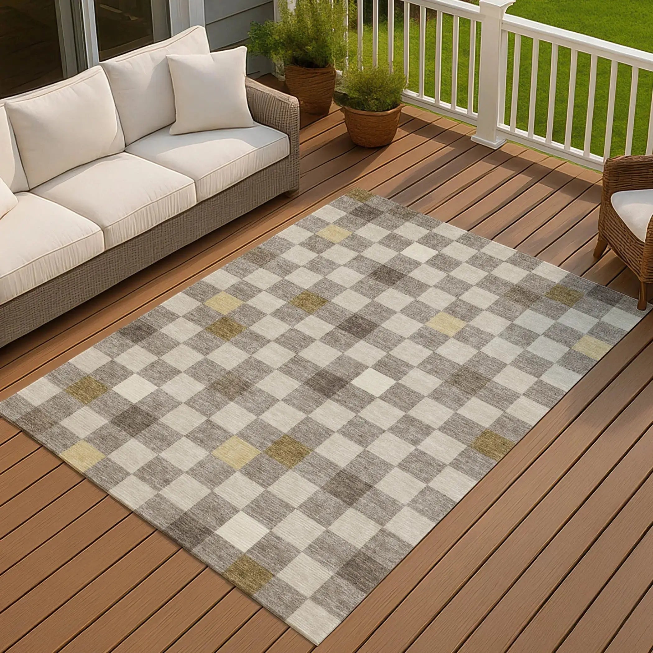 9' X 12' Taupe And Teal Blue Geometric Washable Indoor Outdoor Area Rug Homeroots Outdoor