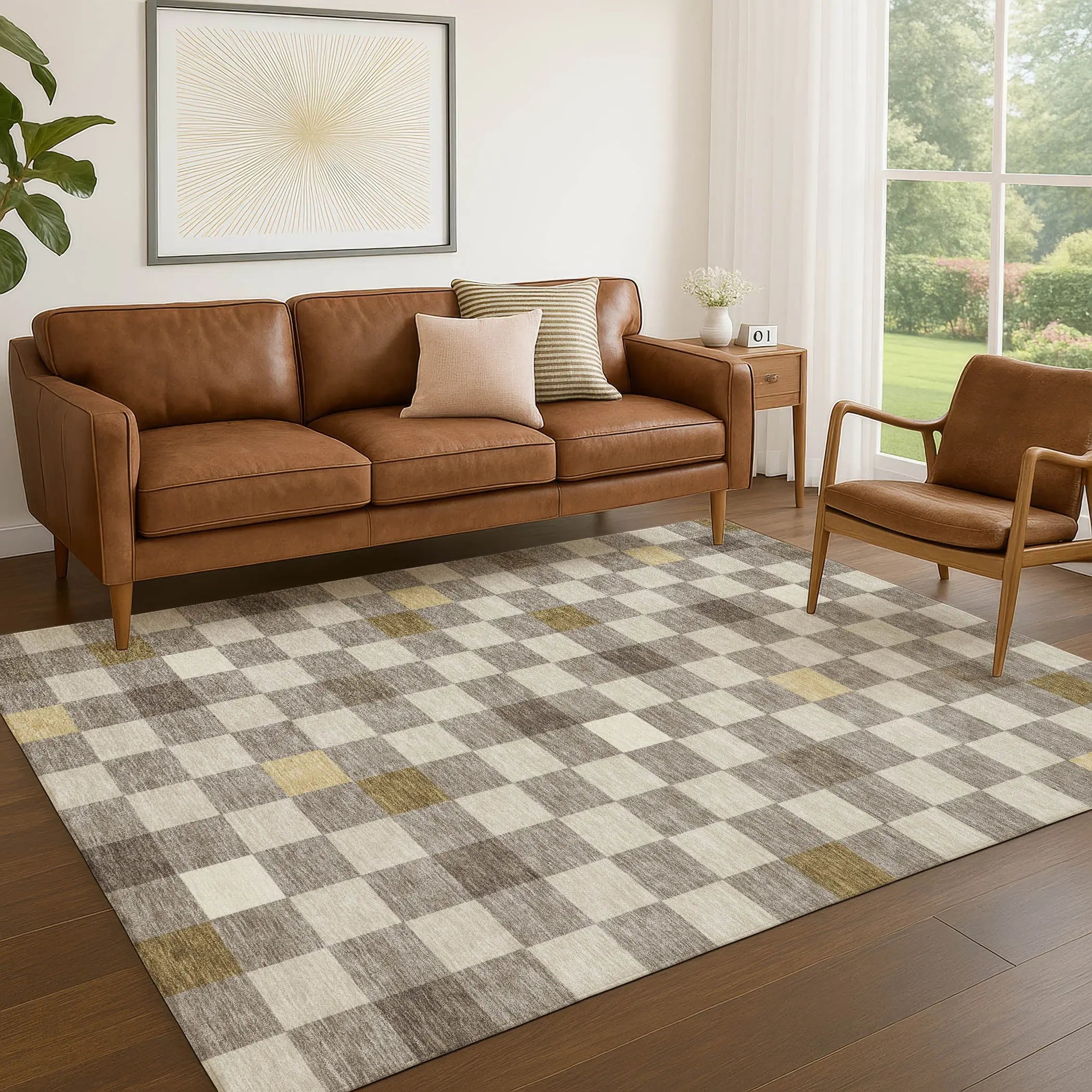 9' X 12' Taupe And Teal Blue Geometric Washable Indoor Outdoor Area Rug Homeroots Outdoor