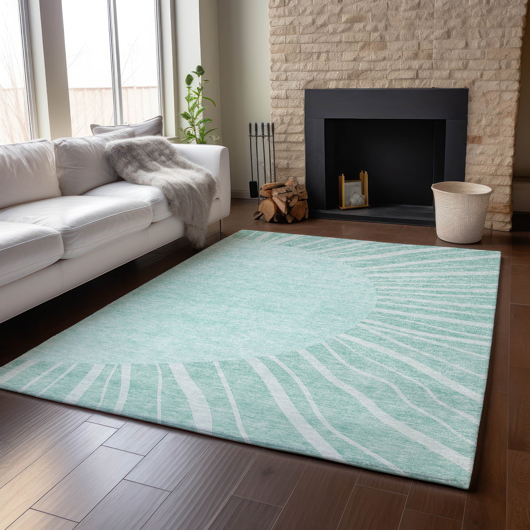 9' X 12' Teal And Ivory Abstract Washable Area Rug With UV Protection Homeroots Home Decor