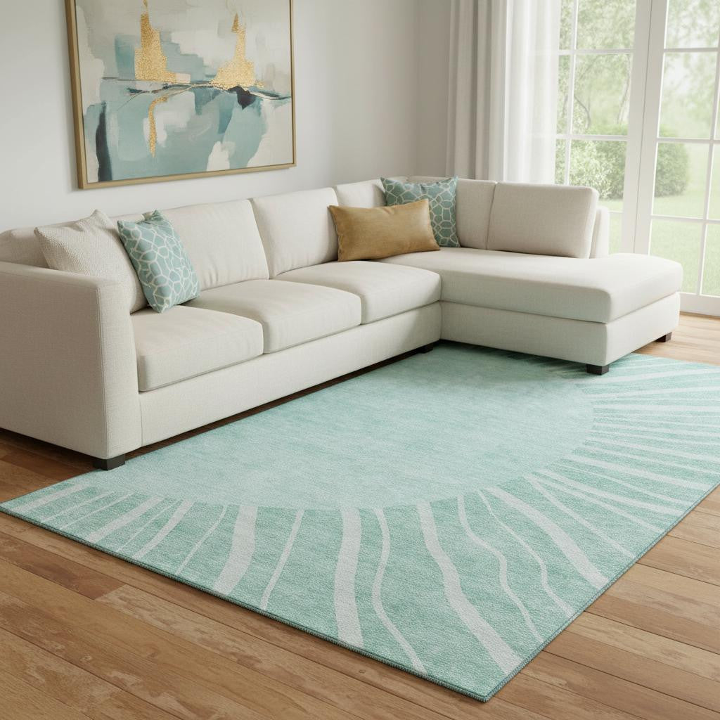 9' X 12' Teal And Ivory Abstract Washable Area Rug With UV Protection Homeroots Home Decor