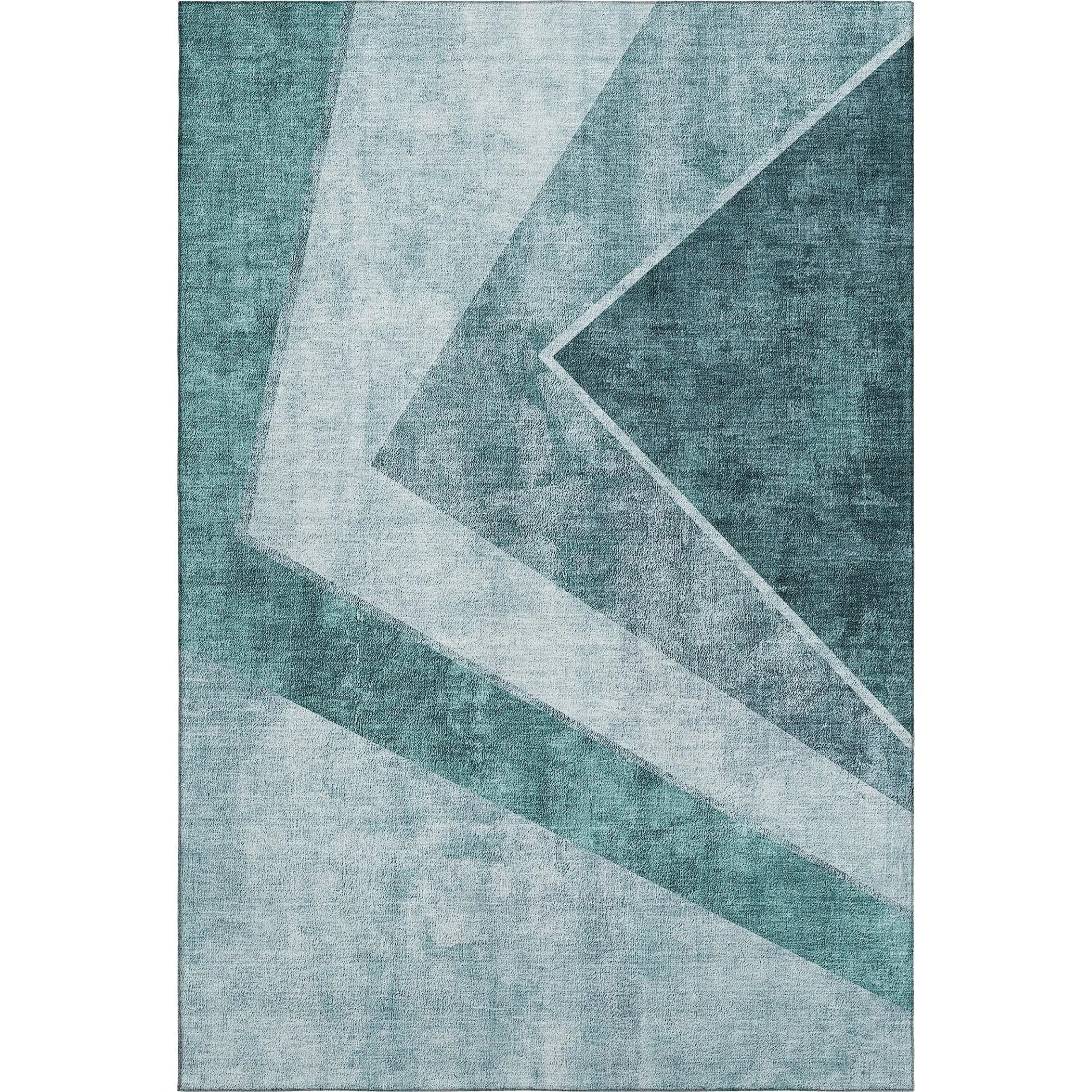 9' X 12' Teal And Ivory Geometric Washable Area Rug With UV Protection Homeroots Home Decor