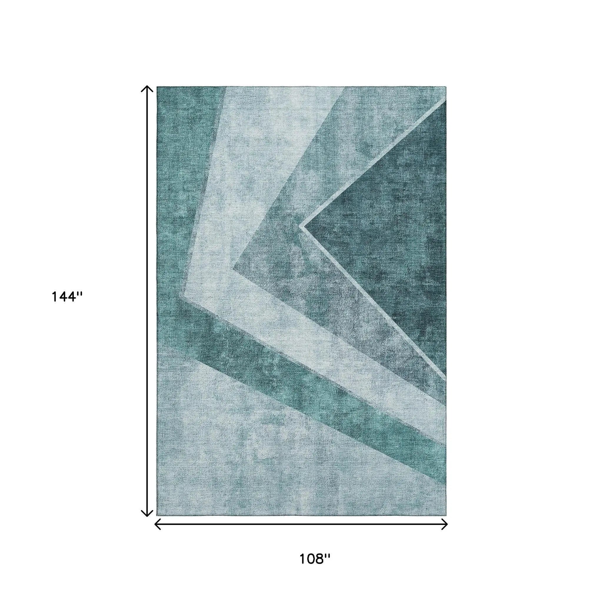 9' X 12' Teal And Ivory Geometric Washable Area Rug With UV Protection Homeroots Home Decor