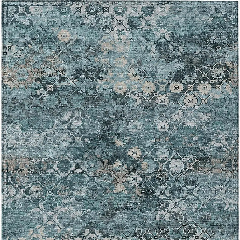 9' X 12' Teal Blue And Aqua Abstract Washable Indoor Outdoor Area Rug Homeroots Outdoor