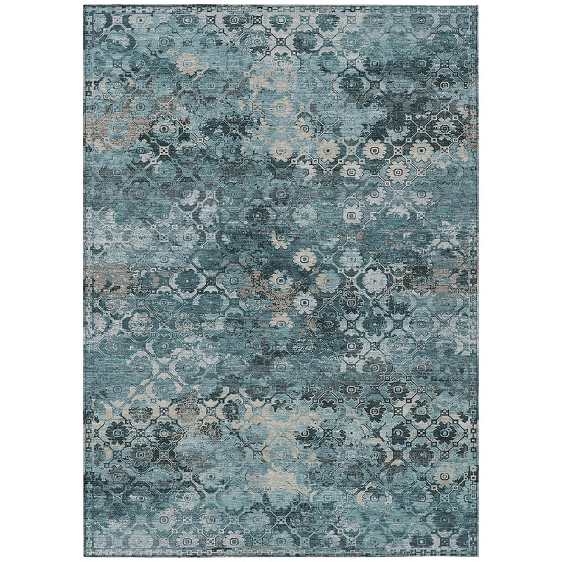 9' X 12' Teal Blue And Aqua Abstract Washable Indoor Outdoor Area Rug Homeroots Outdoor