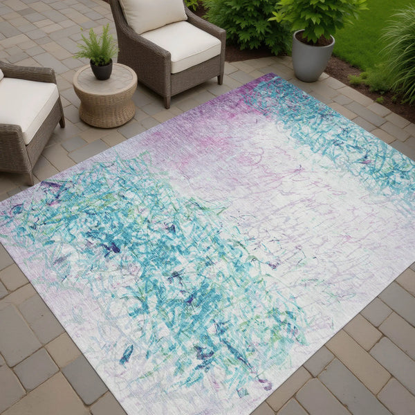 9' X 12' Teal Blue And Aqua Abstract Washable Indoor Outdoor Area Rug Homeroots Outdoor
