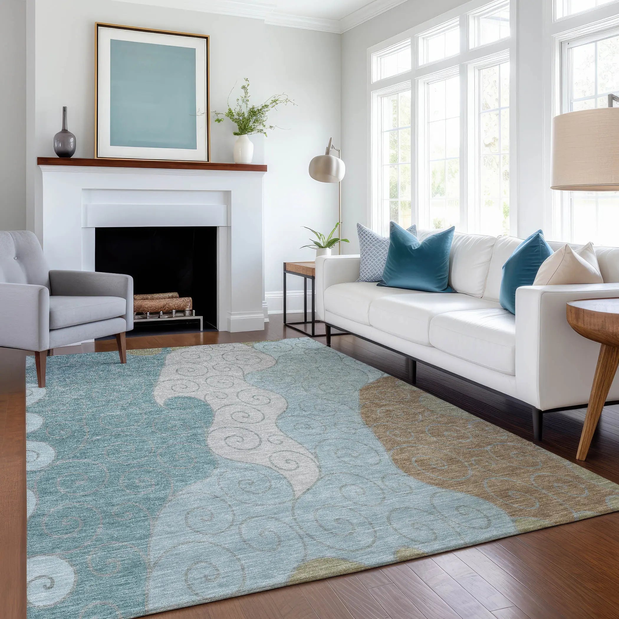 9' X 12' Teal Blue And Aqua Abstract Washable Indoor Outdoor Area Rug Homeroots Outdoor