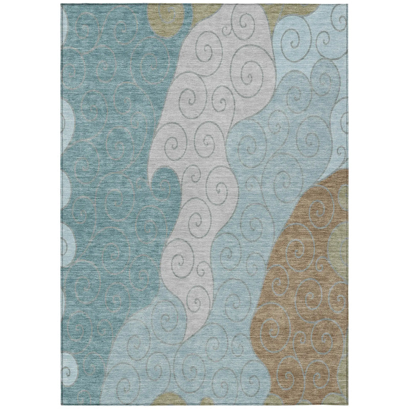 9' X 12' Teal Blue And Aqua Abstract Washable Indoor Outdoor Area Rug Homeroots Outdoor