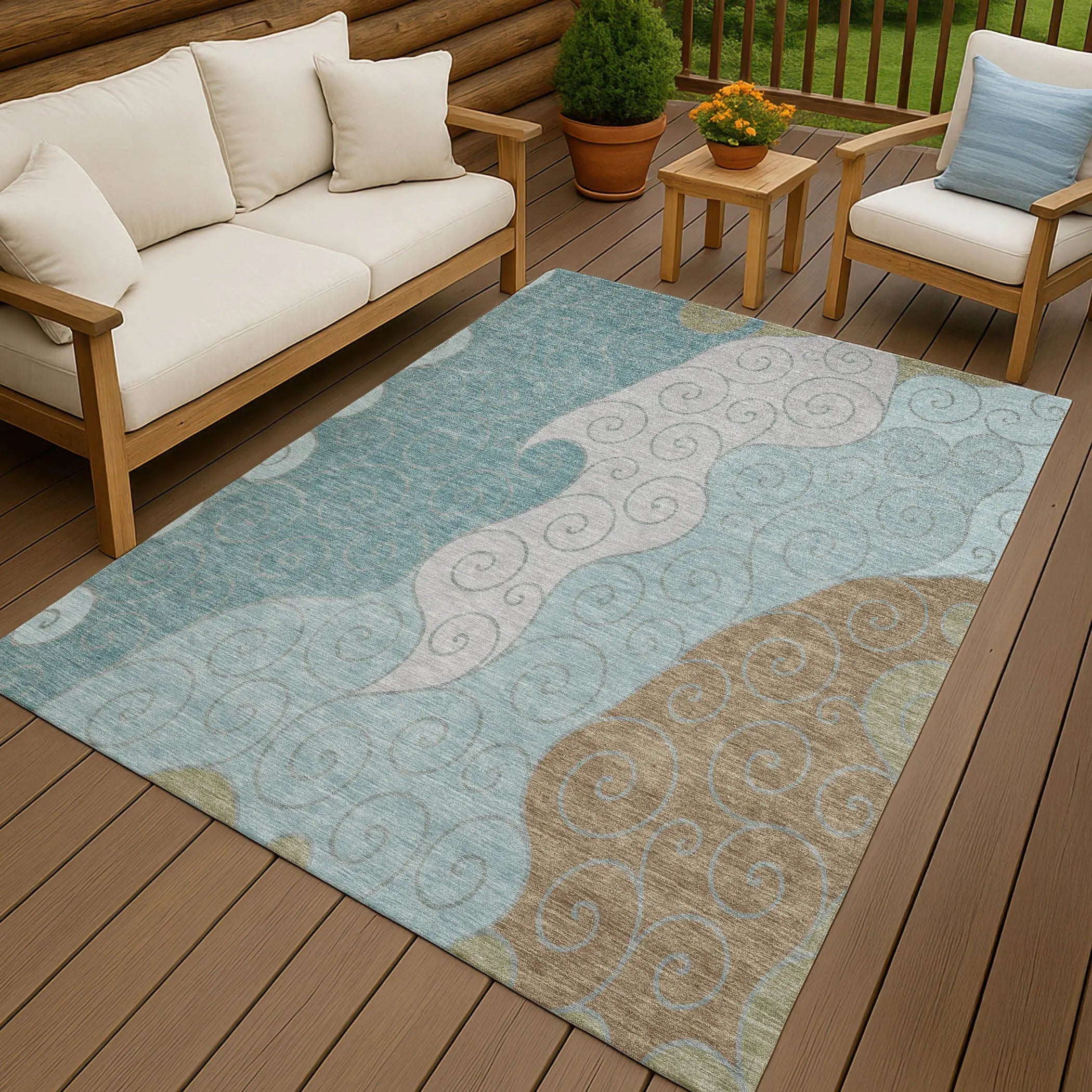 9' X 12' Teal Blue And Aqua Abstract Washable Indoor Outdoor Area Rug Homeroots Outdoor