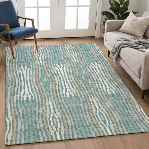 9' X 12' Teal Blue And Aqua Abstract Washable Indoor Outdoor Area Rug Homeroots Outdoor
