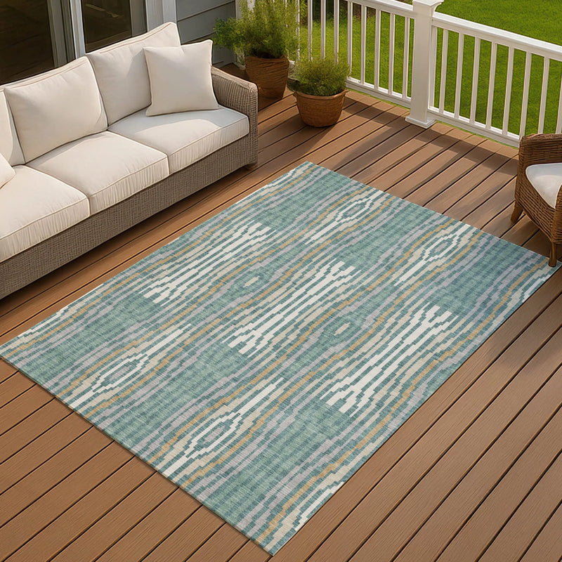 9' X 12' Teal Blue And Aqua Abstract Washable Indoor Outdoor Area Rug Homeroots Outdoor