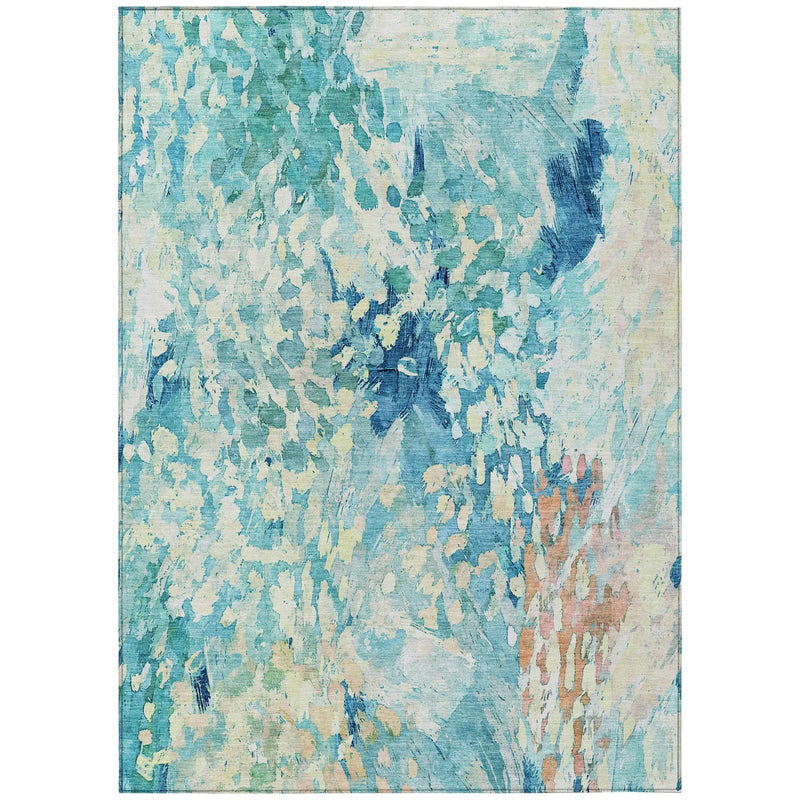 9' X 12' Teal Blue And Aqua Abstract Washable Indoor Outdoor Area Rug Homeroots Outdoor