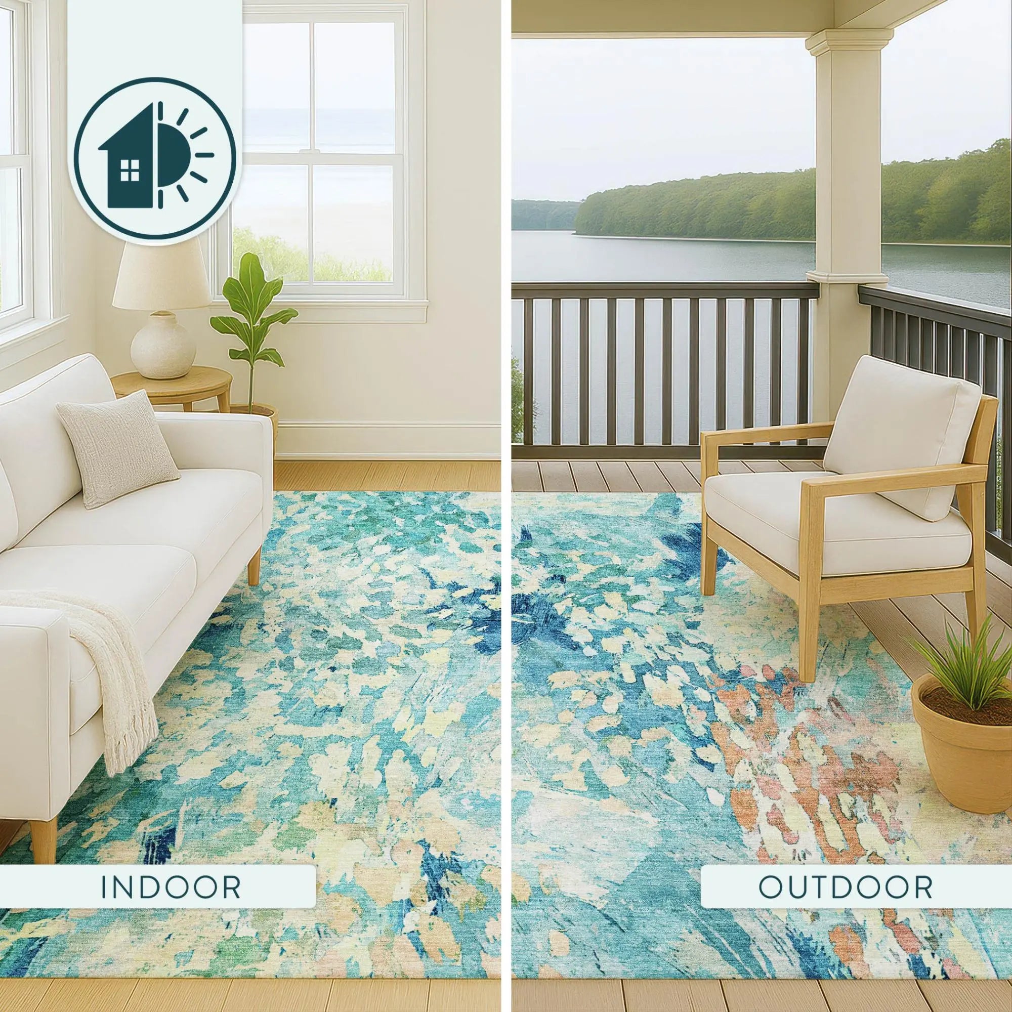9' X 12' Teal Blue And Aqua Abstract Washable Indoor Outdoor Area Rug Homeroots Outdoor