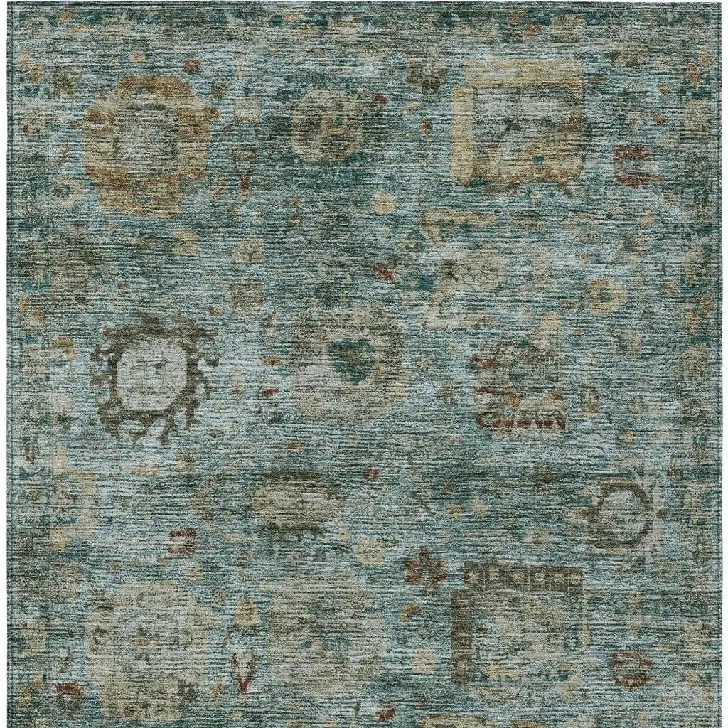 9' X 12' Teal Blue And Aqua Abstract Washable Indoor Outdoor Area Rug Homeroots Outdoor