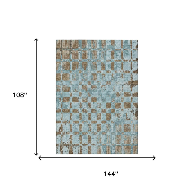 9' X 12' Teal Blue And Aqua Abstract Washable Indoor Outdoor Area Rug Homeroots Outdoor