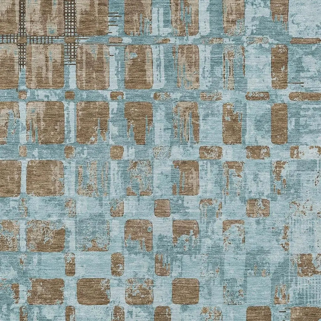 9' X 12' Teal Blue And Aqua Abstract Washable Indoor Outdoor Area Rug Homeroots Outdoor