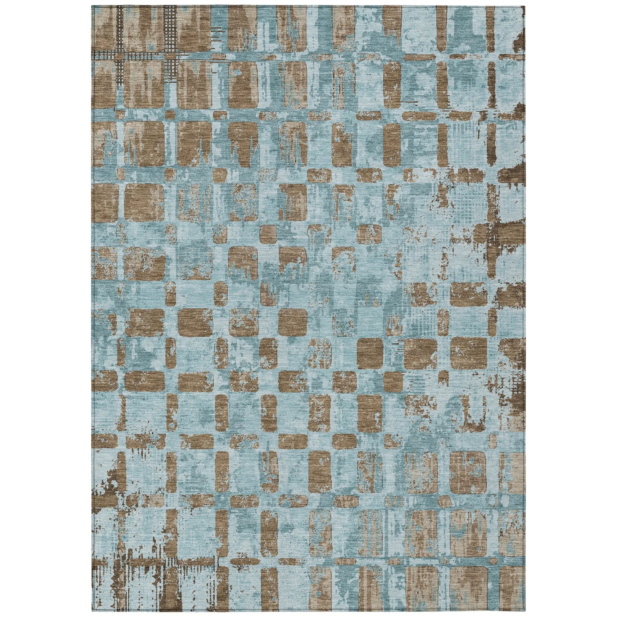 9' X 12' Teal Blue And Aqua Abstract Washable Indoor Outdoor Area Rug Homeroots Outdoor