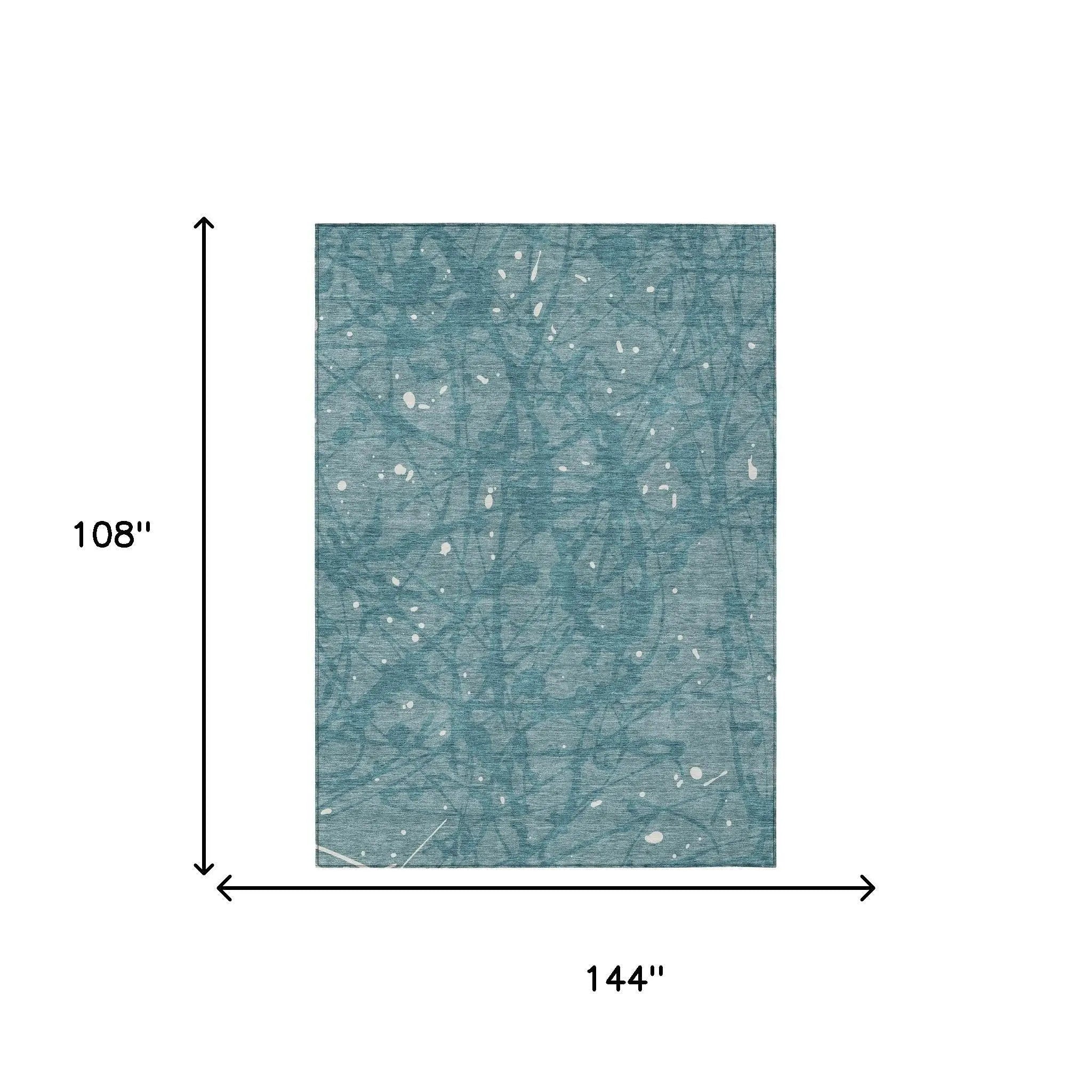 9' X 12' Teal Blue And Aqua Abstract Washable Indoor Outdoor Area Rug Homeroots Outdoor