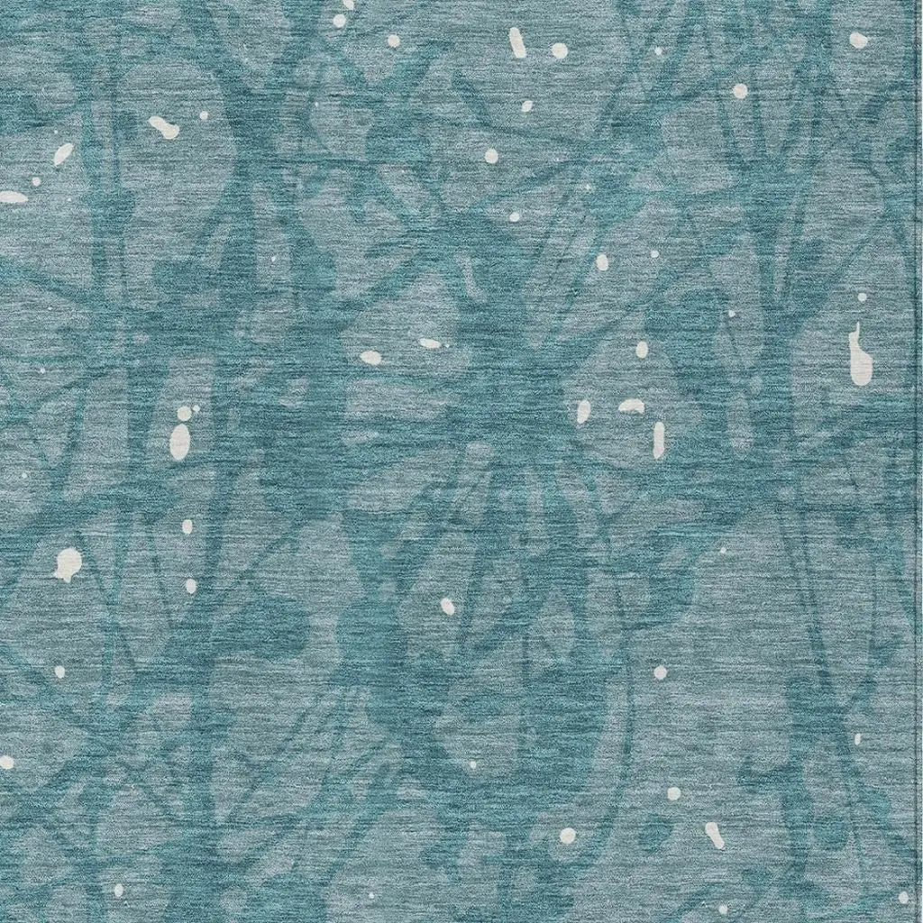 9' X 12' Teal Blue And Aqua Abstract Washable Indoor Outdoor Area Rug Homeroots Outdoor