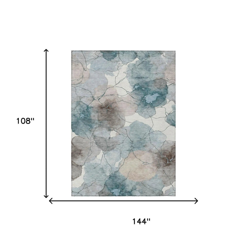 9' X 12' Teal Blue And Aqua Abstract Washable Indoor Outdoor Area Rug Homeroots Outdoor