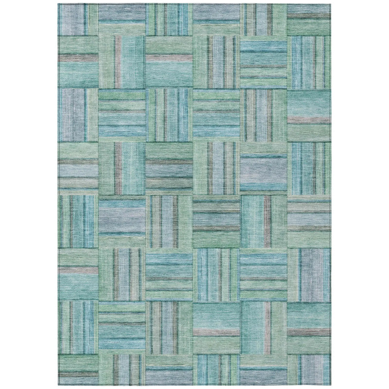 9' X 12' Teal Blue And Aqua Geometric Washable Indoor Outdoor Area Rug Homeroots Outdoor