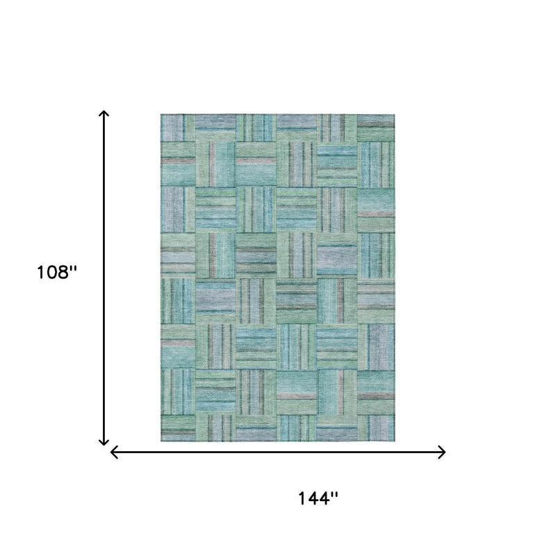 9' X 12' Teal Blue And Aqua Geometric Washable Indoor Outdoor Area Rug Homeroots Outdoor