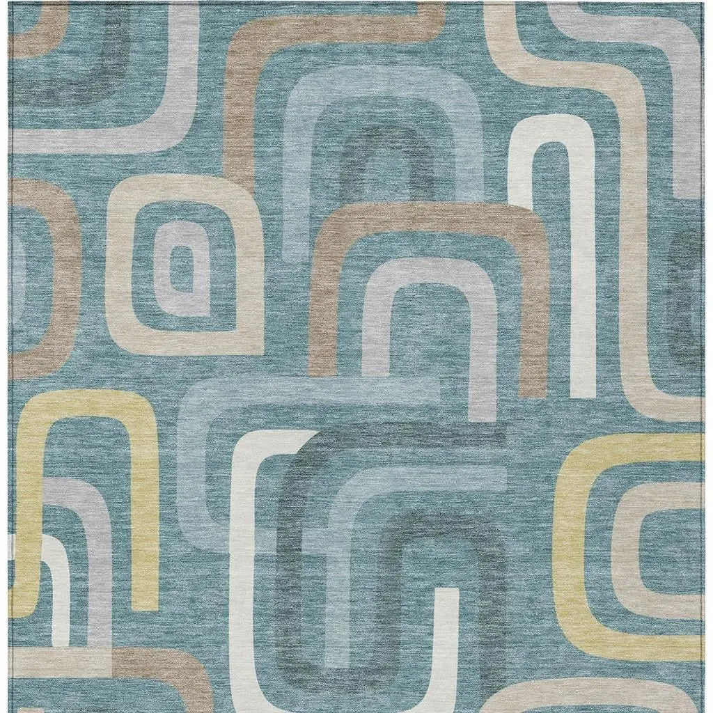 9' X 12' Teal Blue And Aqua Geometric Washable Indoor Outdoor Area Rug Homeroots Outdoor