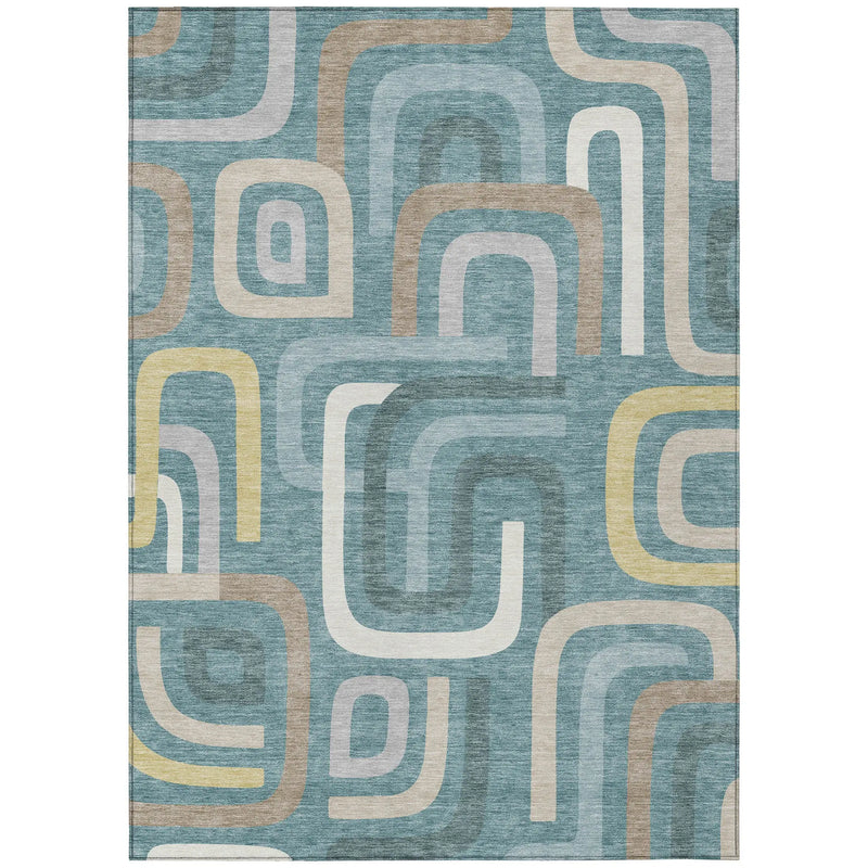 9' X 12' Teal Blue And Aqua Geometric Washable Indoor Outdoor Area Rug Homeroots Outdoor