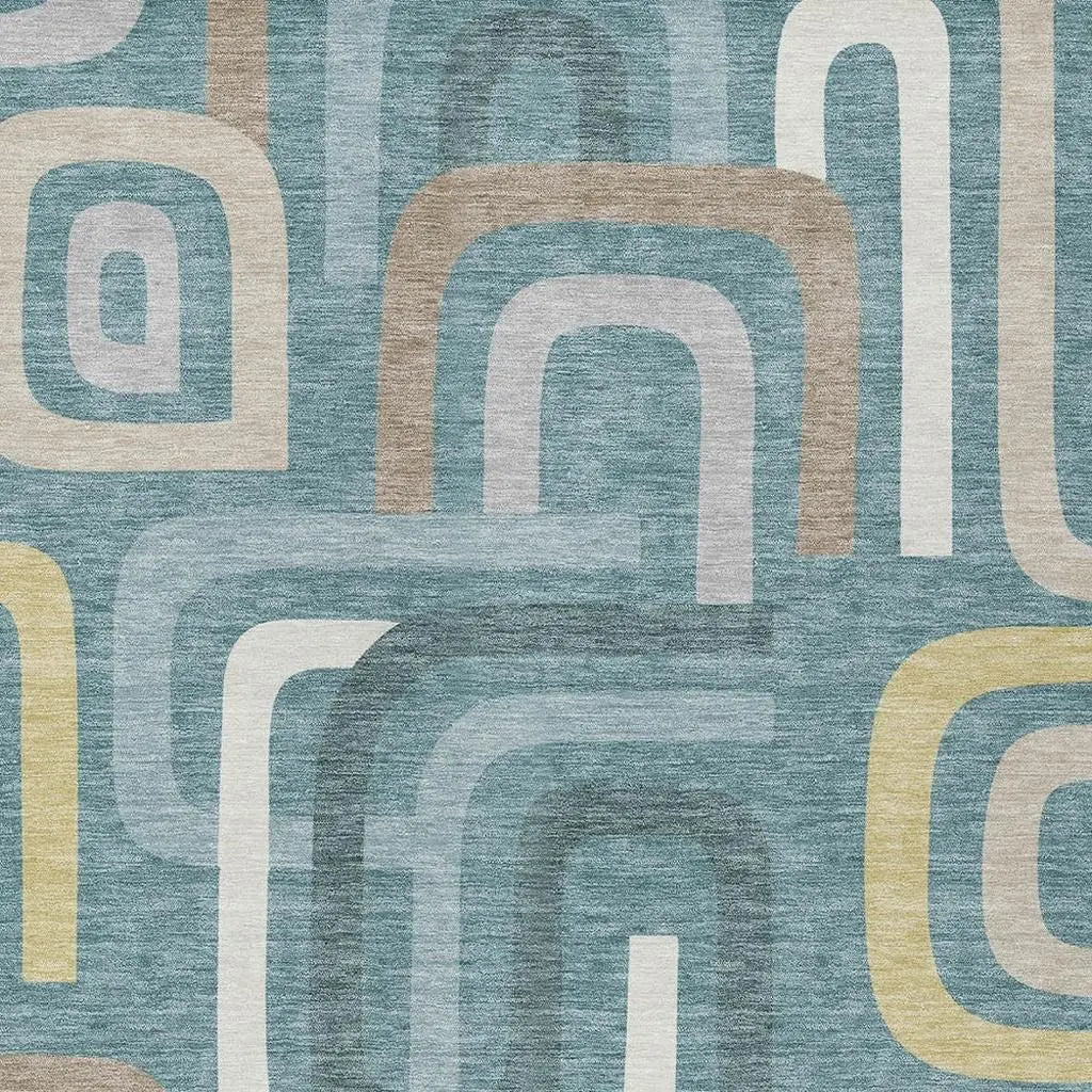 9' X 12' Teal Blue And Aqua Geometric Washable Indoor Outdoor Area Rug Homeroots Outdoor