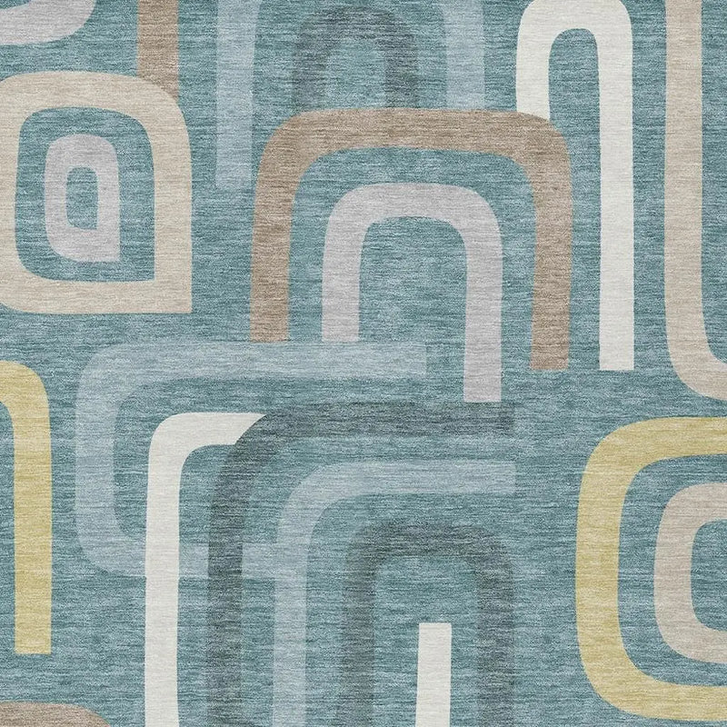 9' X 12' Teal Blue And Aqua Geometric Washable Indoor Outdoor Area Rug Homeroots Outdoor