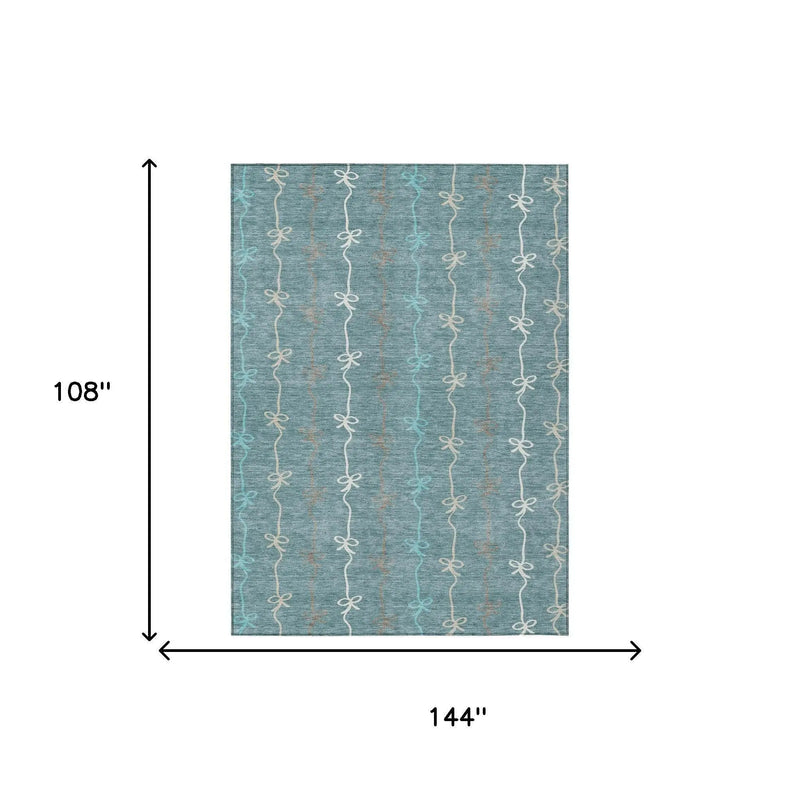 9' X 12' Teal Blue And Aqua Southwestern Washable Indoor Outdoor Area Rug Homeroots Outdoor