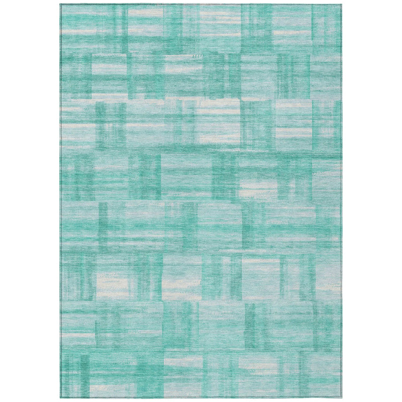 9' X 12' Teal Blue And Aqua Striped Washable Indoor Outdoor Area Rug Homeroots Outdoor