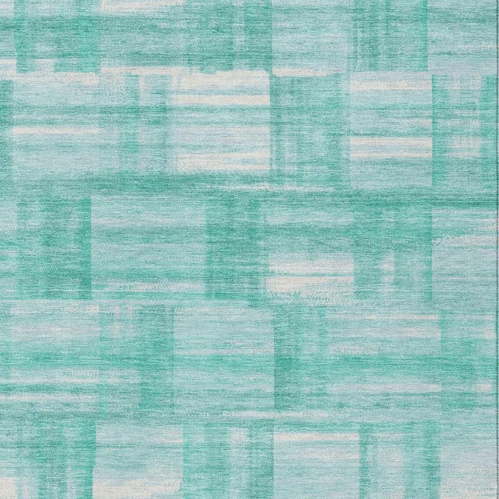 9' X 12' Teal Blue And Aqua Striped Washable Indoor Outdoor Area Rug Homeroots Outdoor