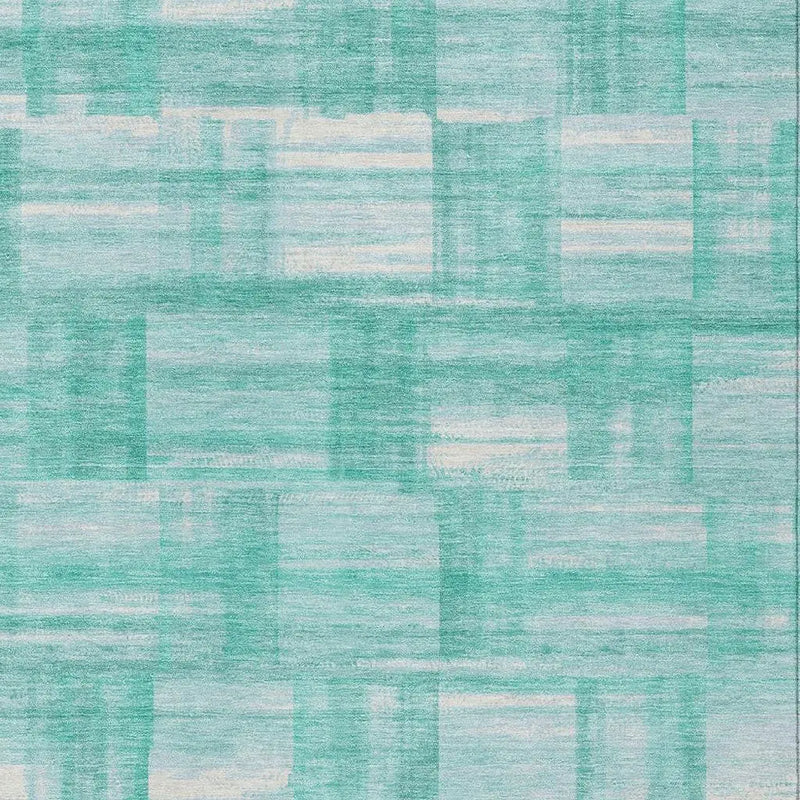 9' X 12' Teal Blue And Aqua Striped Washable Indoor Outdoor Area Rug Homeroots Outdoor