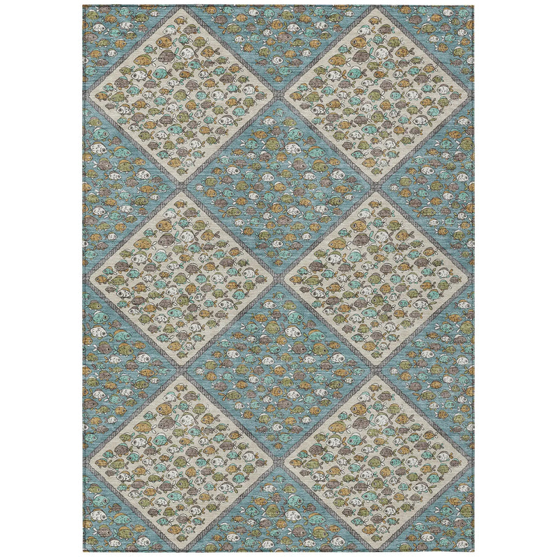 9' X 12' Teal Blue And Beige Abstract Washable Indoor Outdoor Area Rug Homeroots Outdoor