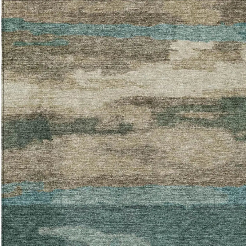 9' X 12' Teal Blue And Beige Abstract Washable Indoor Outdoor Area Rug Homeroots Outdoor