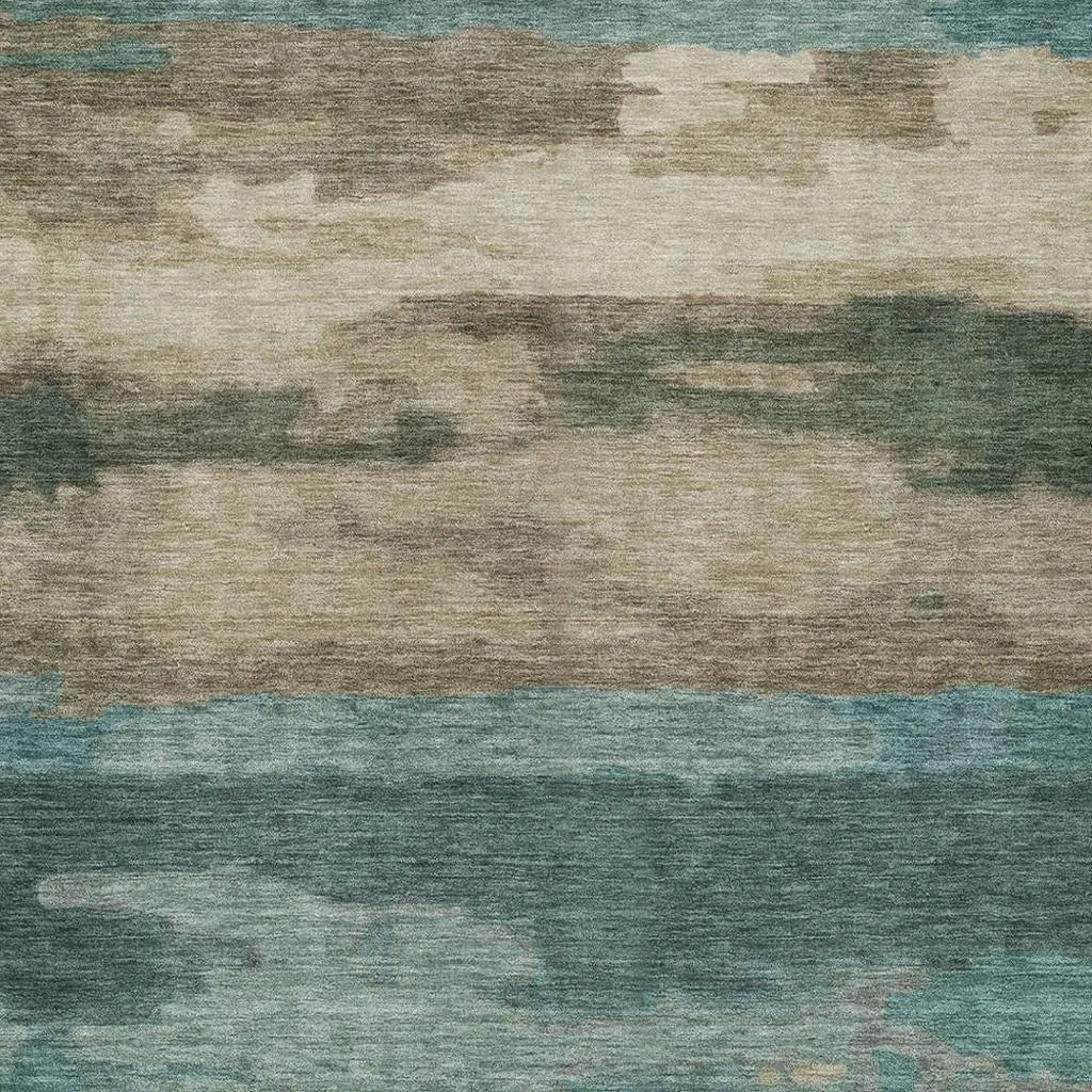 9' X 12' Teal Blue And Beige Abstract Washable Indoor Outdoor Area Rug Homeroots Outdoor