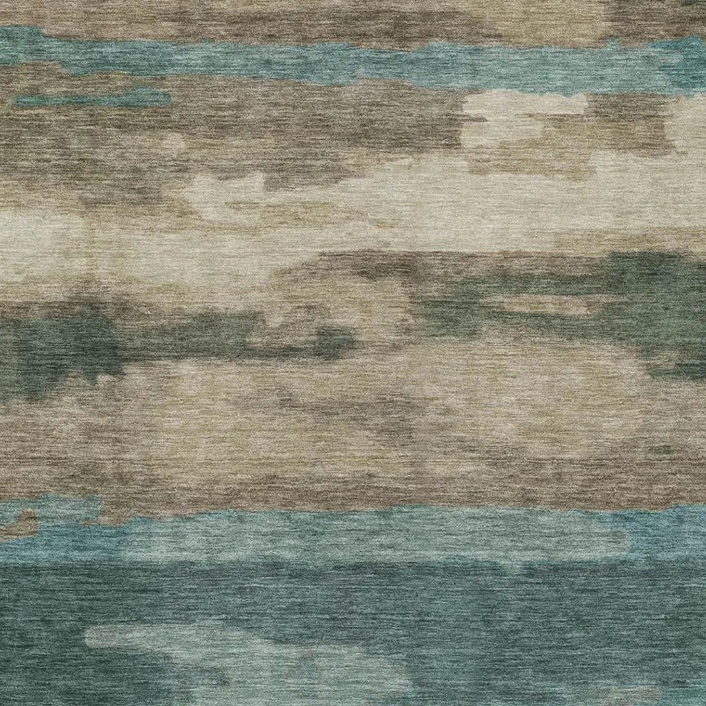 9' X 12' Teal Blue And Beige Abstract Washable Indoor Outdoor Area Rug Homeroots Outdoor