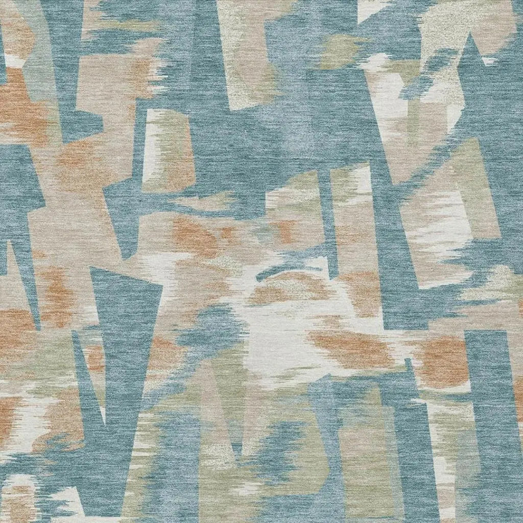 9' X 12' Teal Blue And Beige Abstract Washable Indoor Outdoor Area Rug Homeroots Outdoor